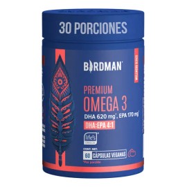 Birdman Premium Omega 3 | 100% Vegetal | Sin Aditivos | 30 Porciones | 60 Cápsulas
