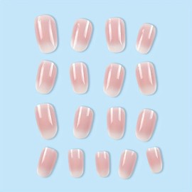 Press-on Nails Set, 24 Medium Full-coverage Pieces, Pink Shimmer Almond Shape
