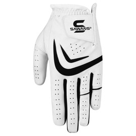 SAWANS Golf Glove Men Left Hand Right Non Slip Leather Grip Golfer Gloves All Weather Soft Durable Comfortable Flexible Wear Golfing Performance (White, L, Left Hand)