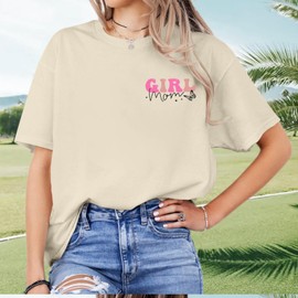 Lubpow Mama Shirts for Women in My Girl Mom Era Shirt Funny Letter Printed Graphic Tees Casual Tops(Apricot,L)