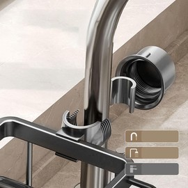 Soporte para Esponja para Grifo de Cocina, Organizador para Grifo de Fregadero con Bandeja de Goteo para Cepillo para Jabón, 5,7x10,5x3,5 (Negro)