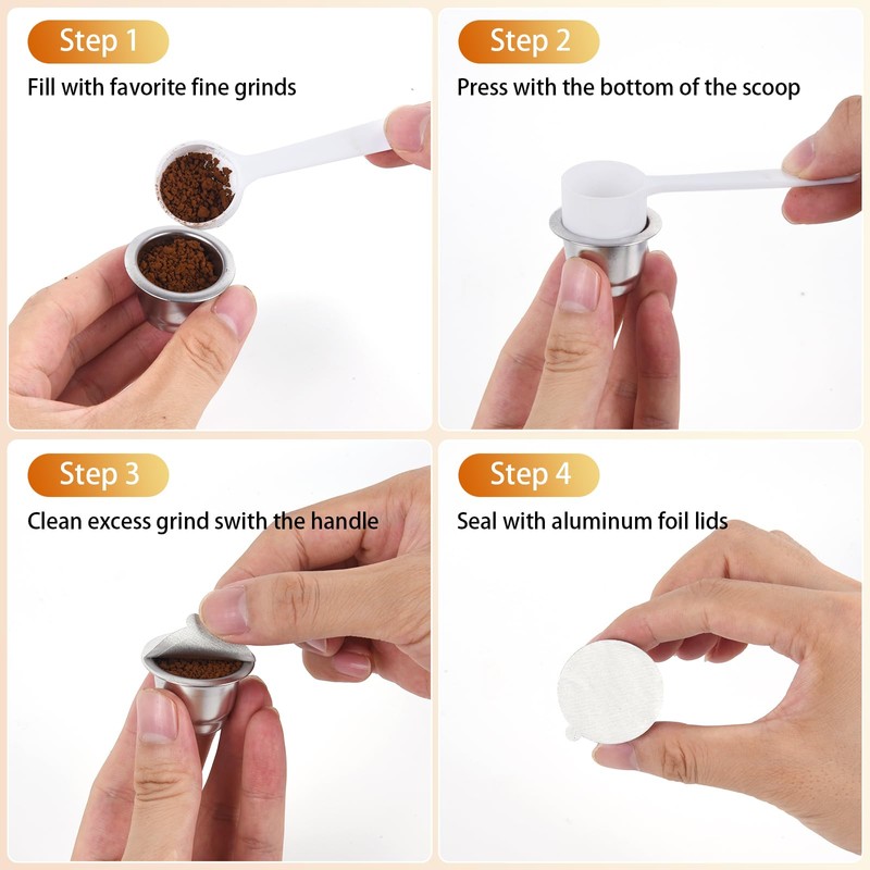 Reusable Capsules for Nespresso OriginalLine - 6pcs Espresso Refillable Pods