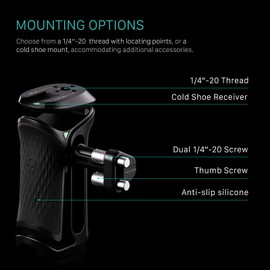 Tilta Xeno Side Grip with Dual 1/4"-20 Screws, Ergonomic Side Handle for DSLR/Mirorrless Camera Rigs and Monitor Rigs - Titanium Grey TA-XSH4-TG