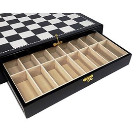 17 inch Black and White High Gloss Chess Storage Board Chest With 2 Drawers
