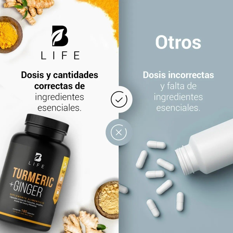 Cúrcuma + Jengibre Con Aceite De Coco 180 Cápsulas B
