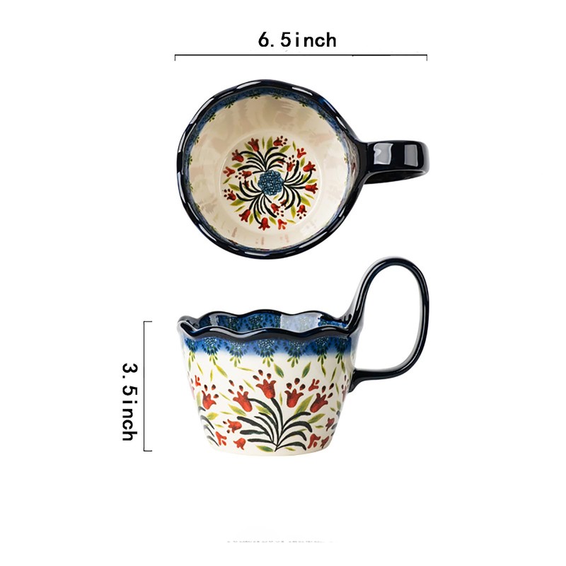OZY Handpainted Soup Bowl with Handle,Ceramic Cereal Bowl Great for