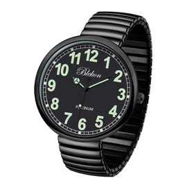 Blekon Collections New Super Large Face Stretch Band Japanese Movement PC21J Fashion Watch (Black/Luminous)