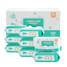 MATERN'ELLA Baby Wipes, Diaper Wipes for Sensitive Skin, Wet Wipes with 99% Water Based, Hypoallergenic, Safe and Gentle, 8 Flip-Top Packs (640 Wipes Total)