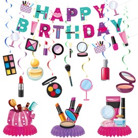 Spa Party Decorations Set, Hanging Swirls, Banners, Honeycomb Centerpiece for Girls Birthday Party