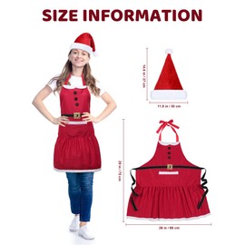 Geyoga Christmas Santa Elf Apron Claus Aprons with Pockets and Hat for Kitchen Cooking Baking, As Show, approx. 29 inches/ 75 cm