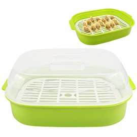 DOERDO Microwave Steamer with Lid, Plastic Vegetable Steamer for Cooking Vegetables and Seafood, 10.4x8.1 Inch, Green
