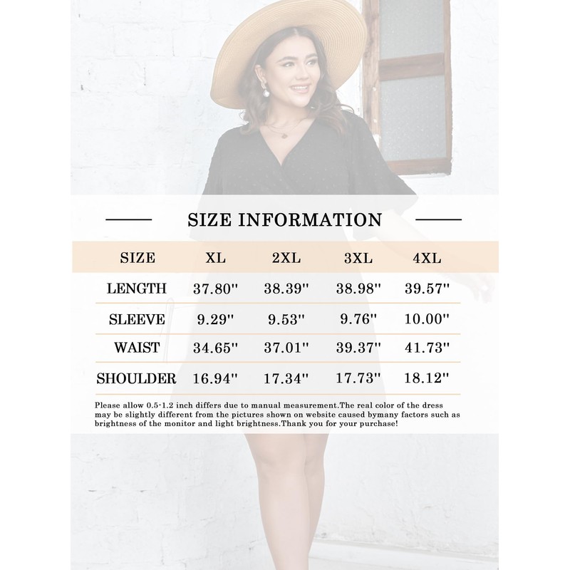 SCOMCHIC Womens Plus Size Summer Smocked Dress Short Flutter Sleeve