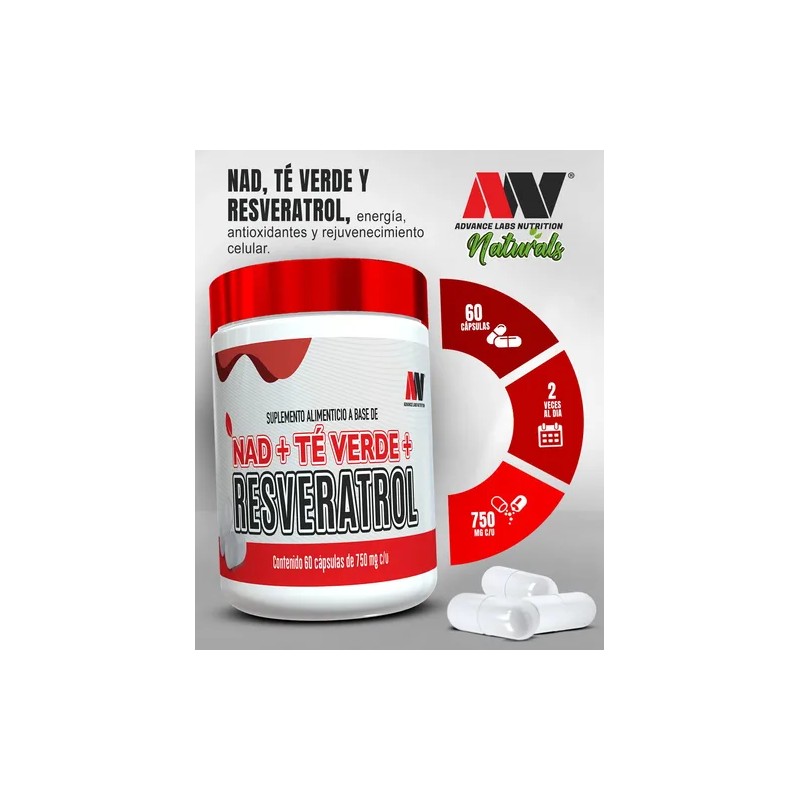 Nad, Resveratrol Y Té Verde 60 Cáps. 750 Mg Cu