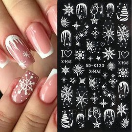 Calcomanía de uñas 5D para Navidad de copo de nieve blanco autoadhesiva, calcomanía de copo de nieve, línea de árbol de Navidad, muñeco de nieve, Papá Noel, unicornio, LoveChriatmas Naiil, diseño para uñas acrílicas, 6 hojas