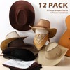 Zhanmai 12 Pieces Cowboy Hats and Bandanas Bulk Western Cowboy