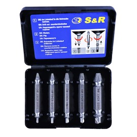 S&R Screw Extractor Set, Left Extractor Set, 5 Pieces, Double-Sided Extractor Bits, Hardness HRC 62-63, HSS 4341 (High-Speed Steel), in Robust Plastic Box