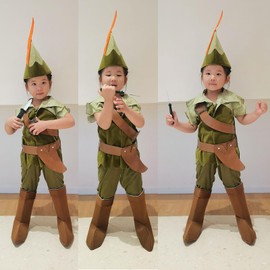 Lkbilswei Peter Pan Costume, For Boys, Cosplay, Costume, With Hat, Boot Cover, Top, Pants, Belt, Peter Pan Clothes, Halloween, Children's Costume, For Boys, School Festivals, Unisex, Stage Costume