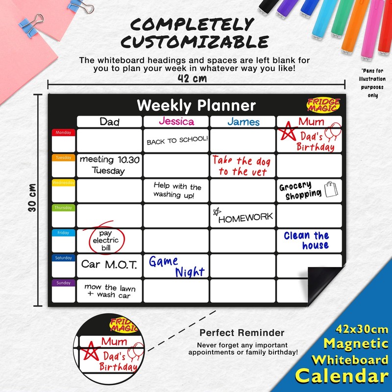 Magnetic Whiteboard for Fridge: Multi-Functional Landscape Weekly Planner, Meal Planner,