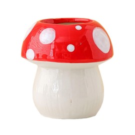 WAIT FLY Cute Mushroom Shaped Ceramic Pen Pencil Holder Makeup Brush Holder Paint Brush Holder Toothbrush Holder, Desktop Organiser for Home, School and Office-Red