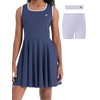 PATPAT Girls Tennis Dress Set, Athletic Dress with Headband & Bamboo Viscose Shorts with Pocket, Outfit for Golf Dance School, Motion Navy, US8/S