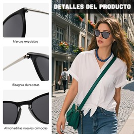 Juego de 2 Pares de Gafas de Sol Ovaladas Retro para Mujeres y Hombres Anteojos de Sol de Moda UV400, Gafas de Sols Polarizadas Clásicas Medio Marco para Conducir y Deportes (Negro + Leopardo)