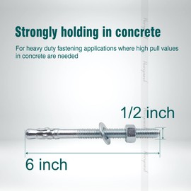 Horiznext 1/2 Concrete Anchors, Zinc-Plated Carbon Steel 1/2 Wedge Anchors Bolts with Washer and nut, 1/2 Inch OD x 6 Inch Length, Bulk Pack Concrete Anchors 1/2 (10 pcs)