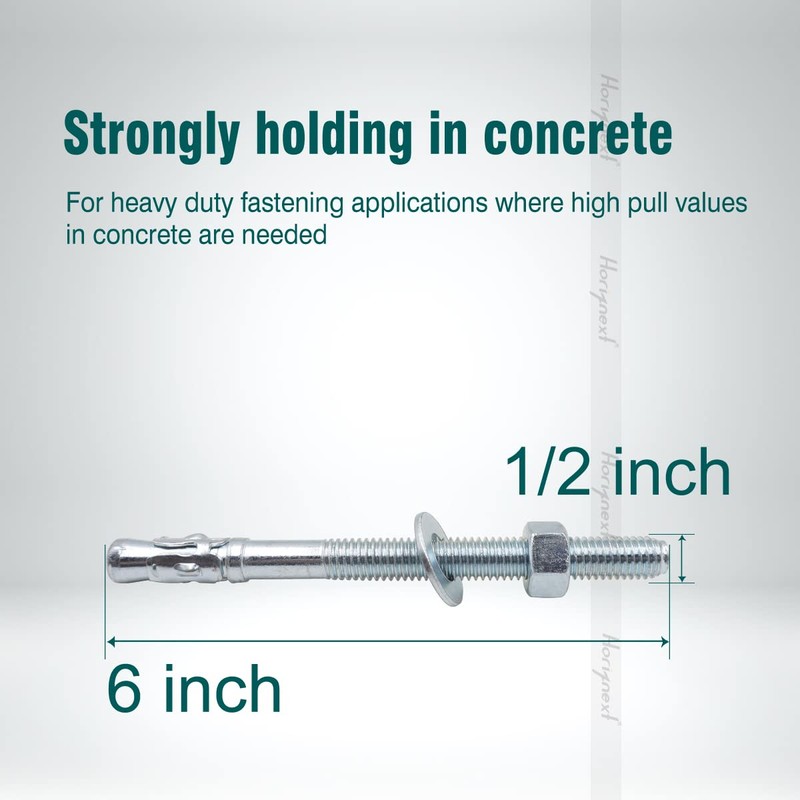 Horiznext 1/2 Concrete Anchors, Zinc-Plated Carbon Steel 1/2 Wedge Anchors
