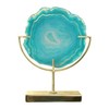 Decorative Agate Slice Accent on Metal Stand, Marbled Turquoise