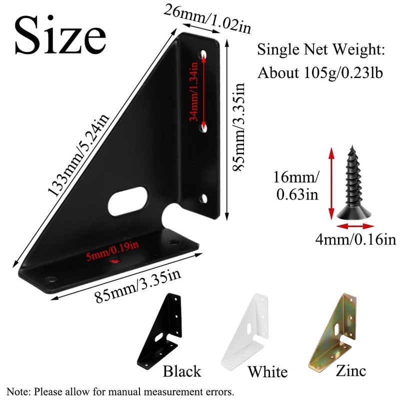 4 Pack Corner Bracket, Triangle Bracket Fastener Angle Bracket Corner