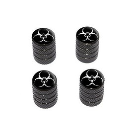 GRAPHICS & MORE Zombie Outbreak Biohazard White - Tire Rim Valve Stem Caps - Black