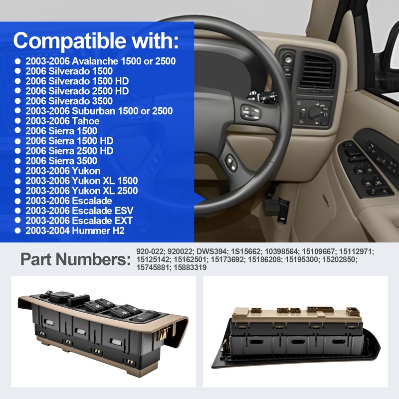 Master Power Window Switch and Bezel Assembly with Folding Mirror