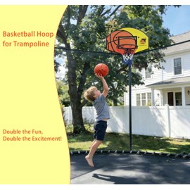 Hamnskyth Trampoline Basketball Hoop, Fits Most Straight & Curved Poles, with Stainless Steel Angle-Adjustable Mounting Base, Includes Mini Basketball & Pump (with Clamp, 21 * 14inch)