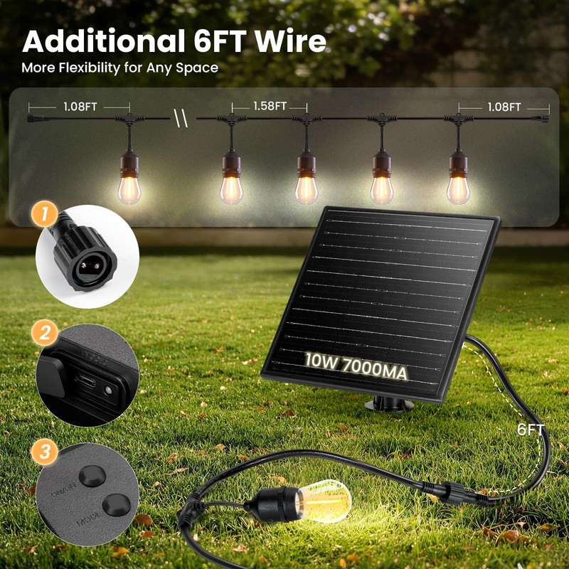 EIKOSON 48FT Solar String Lights Outdoor Waterproof, 30 Super Bright