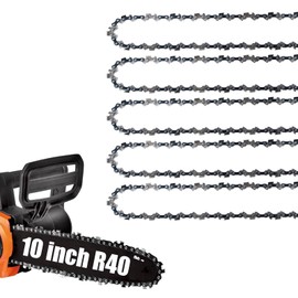 5Pack R40 10 Inch Chainsaw Chain .043" Gauge 40 Drive Links 3/8" Pitch Replacement Chains Compatible with Ryobi Echo CS-271 PPF-225 Homelite WORX WG322