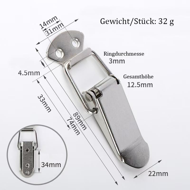 Stainless Steel Tension Latch, with Screws, Box Closure, Snap Closure,