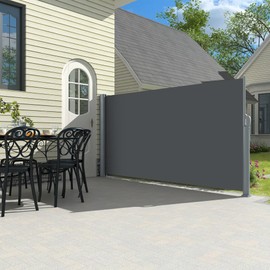 PATISOL 118"x71" Retractable Side Awning Aluminum Patio Outdoor Folding Privacy Divider, Water & UV Resistant Aluminum Sun Shade Privacy Wind Screen for Garden, Backyard, Terrace (Dark Grey)