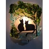 Kitty Cat Twins Black Silhouette Tree Recycled Glass Artisan Night