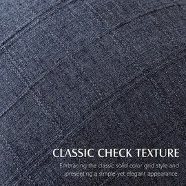 Foindtower Set of 2 Decorative Linen Check Throw Pillow Covers Neutral Farmhouse Vintage Cushion Covers Modern Boho Home Decor for Sofa Chair Couch Bedroom Living Room Outdoor,20×20 Inch,Navy Blue