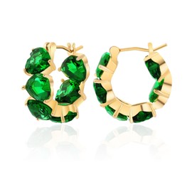 MESOVOR Heart Diamond Hoop Earrings for Women, 18K Gold Plated Lightweight Heart-shaped Cubic Zirconia Huggie Hoop Earrings Jewelry Gifts (Green)