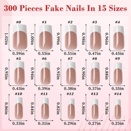 300pc French Tips Press on Nails Medium Square Fake Nails with Glue Tabs, Brown Medium Nails Press on Nail Square Glue on Nails French Acrylic Nail Tips False Stick Nail Artificial Fingernails