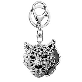 JewelBeauty Fashion Crystal Leopard Jaguar Head Key Ring Purse Bag Keychain Car Bag Pendant Decoration Gift, Silver Jaguar #2, One Size