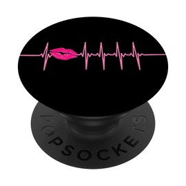 Pink Lips Lipstick Kiss Heart Beat ECG on Black