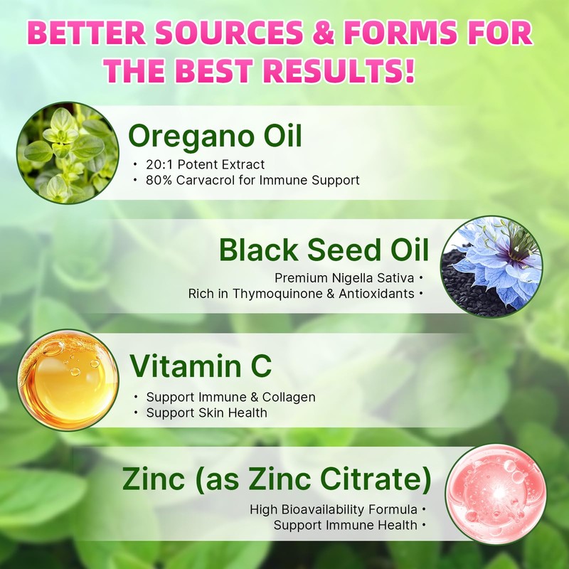 Mchokuu Oil of Oregano with Black Seed Oil Gummies, Raspberry,