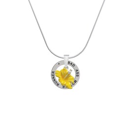 Delight Jewelry Silvertone Yellow Hibiscus Flower - Silvertone Bad Mother Runner Message Ring Necklace, 18"