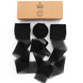 Vitalizart - Juego de 3 rollos de cinta de seda de gasa hecha a mano de 1.5 pulgadas x 7 yardas, cintas negras para invitaciones de boda, ramos de novia, envoltura de regalos, manualidades