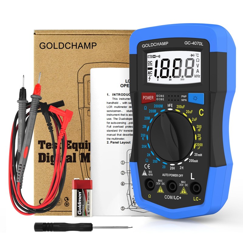 GOLDCHAMP 2000pF to 200μF Capacitor Tester, 20Ω to 2000MΩ Ohm