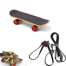 Tortoise Harness and Leash with Mini Skateboard for Turtle, Tortoise Leash, Tortoise Skateboard for Bearded Dragon Lizard, Skateboard for Pet Tortoise, Turtle Harness (Black with Bell, Large)