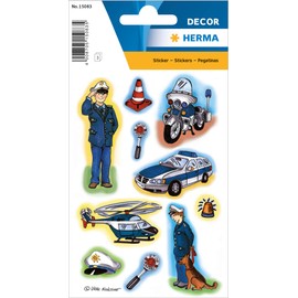 HERMA 15083 Small Police Stickers, Pack of 30, Professional Stickers with Police Officer Police Car Motif, Children's Labels for Photo Album, Diary, Poetry Album, Scrapbooking, Birthday Decoration,