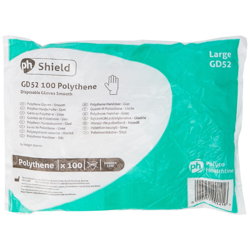 Disposable Smooth Polythene Gloves - Pack of 100 - Large