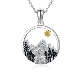 HARMONY BOLA Mountain Necklace Sterling Silver Mountain Pendant Necklace Nature Jewelry Gift for Skiers Hikers Campers Climbers and Nature Lovers